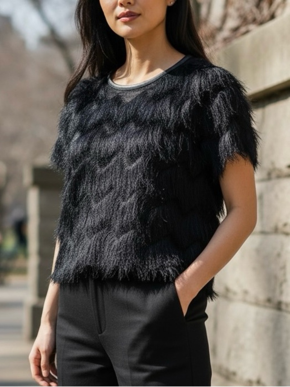 Rebecca Minkoff Fringe Feather Blouse Top Sz XS‎